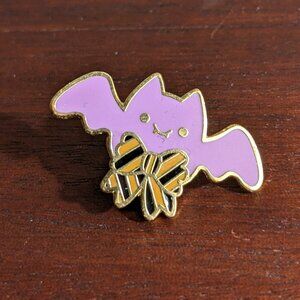 Cute Spooky Purple Bat with Bow Enamel Pin